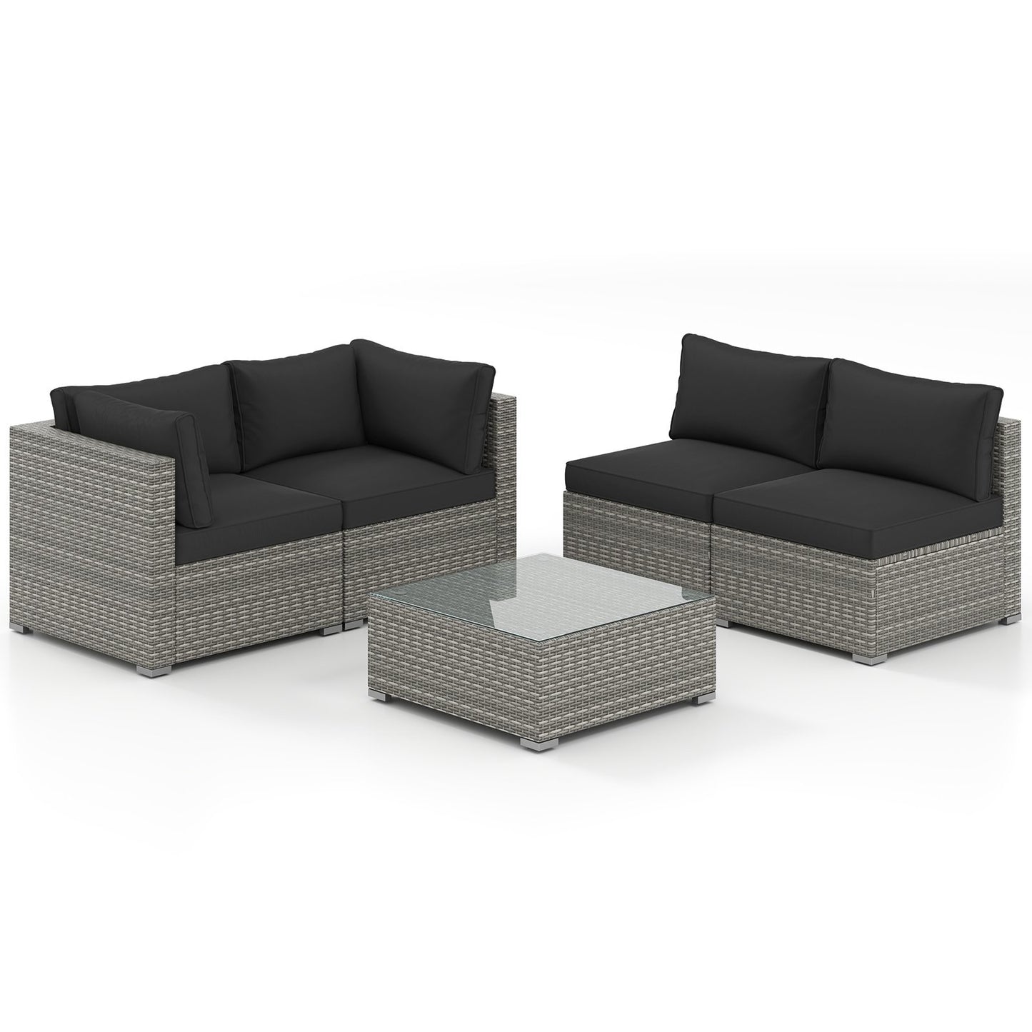 5-Piece Outdoor Patio Sectional Sofa Couch and Glass Coffee Table with Cushions, Black Patio Conversation Sets Black at Gallery Canada