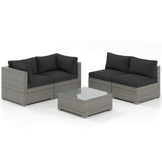 5-Piece Patio Sectional Sofa, Glass Coffee Table, Black Patio Conversation Sets Black at Gallery Canada
