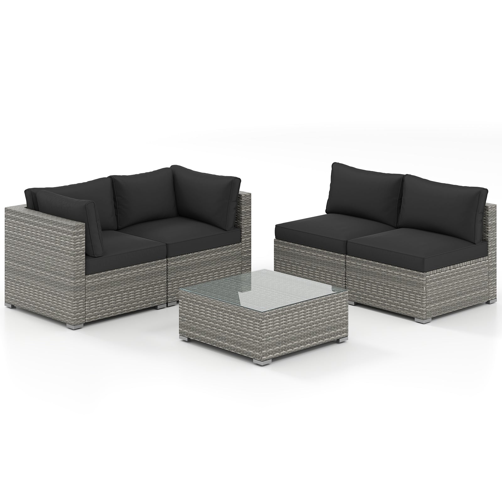 5-Piece Patio Sectional Sofa, Glass Coffee Table, Black Patio Conversation Sets at Gallery Canada