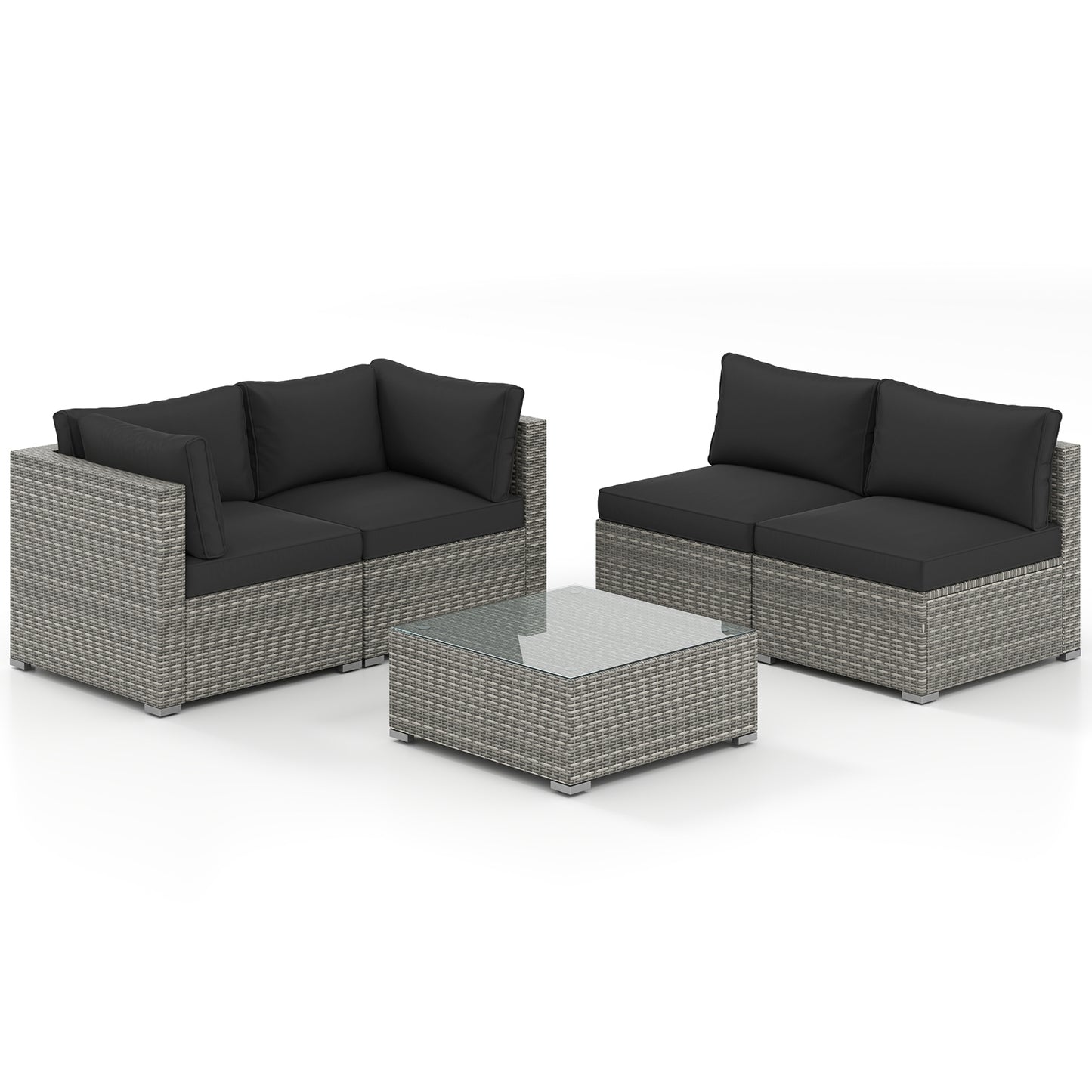 5-Piece Patio Sectional Sofa, Glass Coffee Table, Black Patio Conversation Sets at Gallery Canada