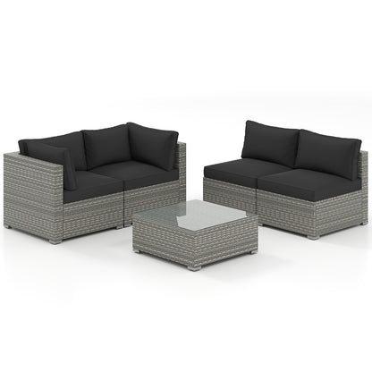 5-Piece Patio Sectional Sofa, Glass Coffee Table, Black Patio Conversation Sets at Gallery Canada