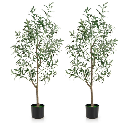 4.5 Feet Tall Artificial Olive Tree Fake Potted Trees with Realistic Fruits-Set of 2 , Green