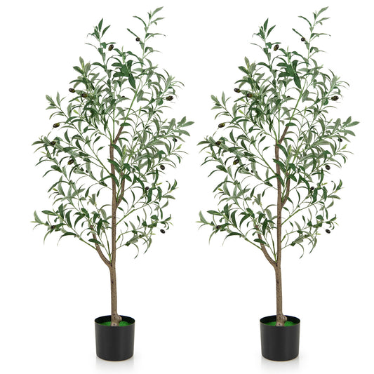 4.5 Feet Artificial Olive Tree, Realistic Fruits, Set of 2, Green Faux Plants Green at Gallery Canada