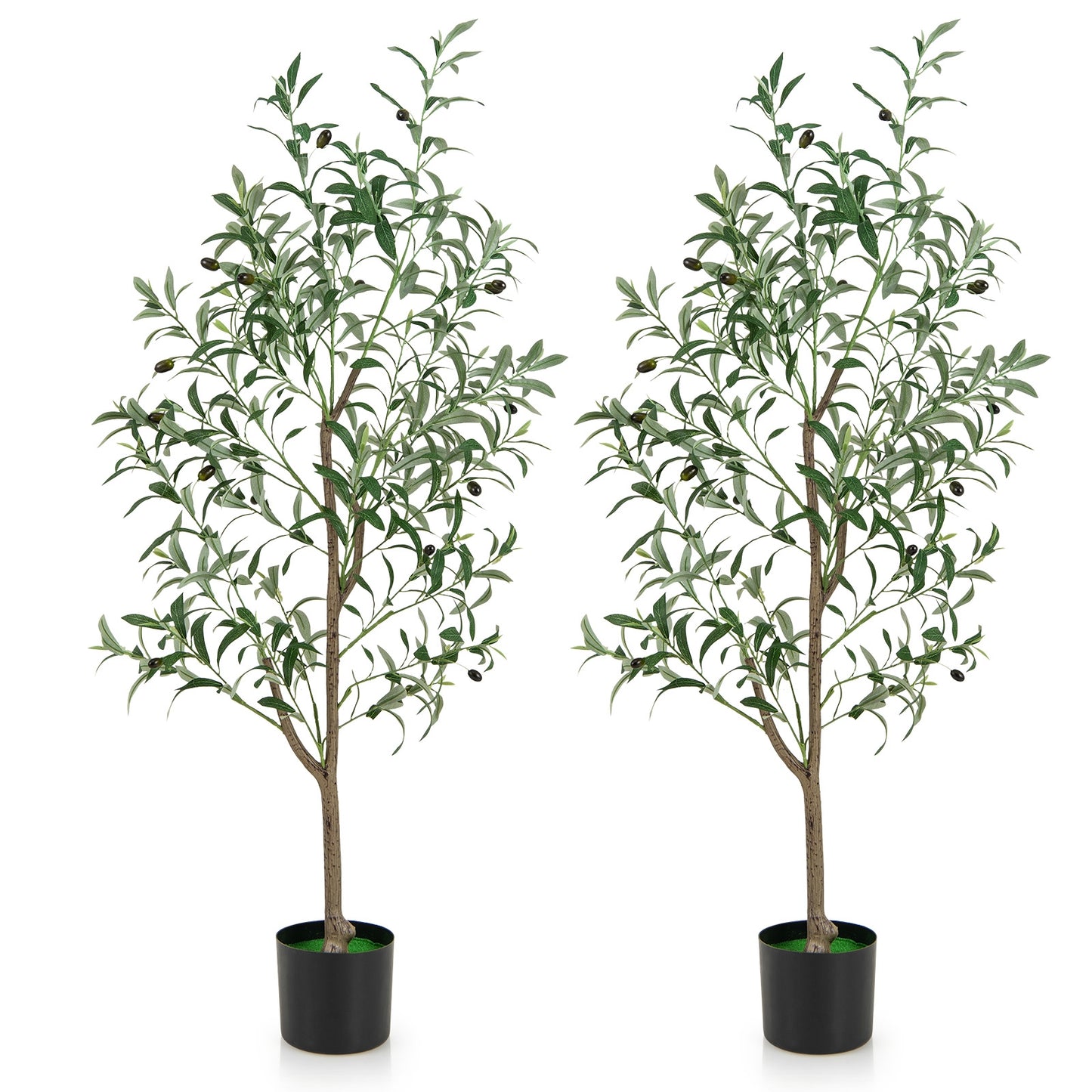 4.5 Feet Artificial Olive Tree, Realistic Fruits, Set of 2, Green Faux Plants at Gallery Canada