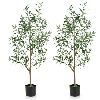 4.5 Feet Artificial Olive Tree, Realistic Fruits, Set of 2, Green Faux Plants at Gallery Canada
