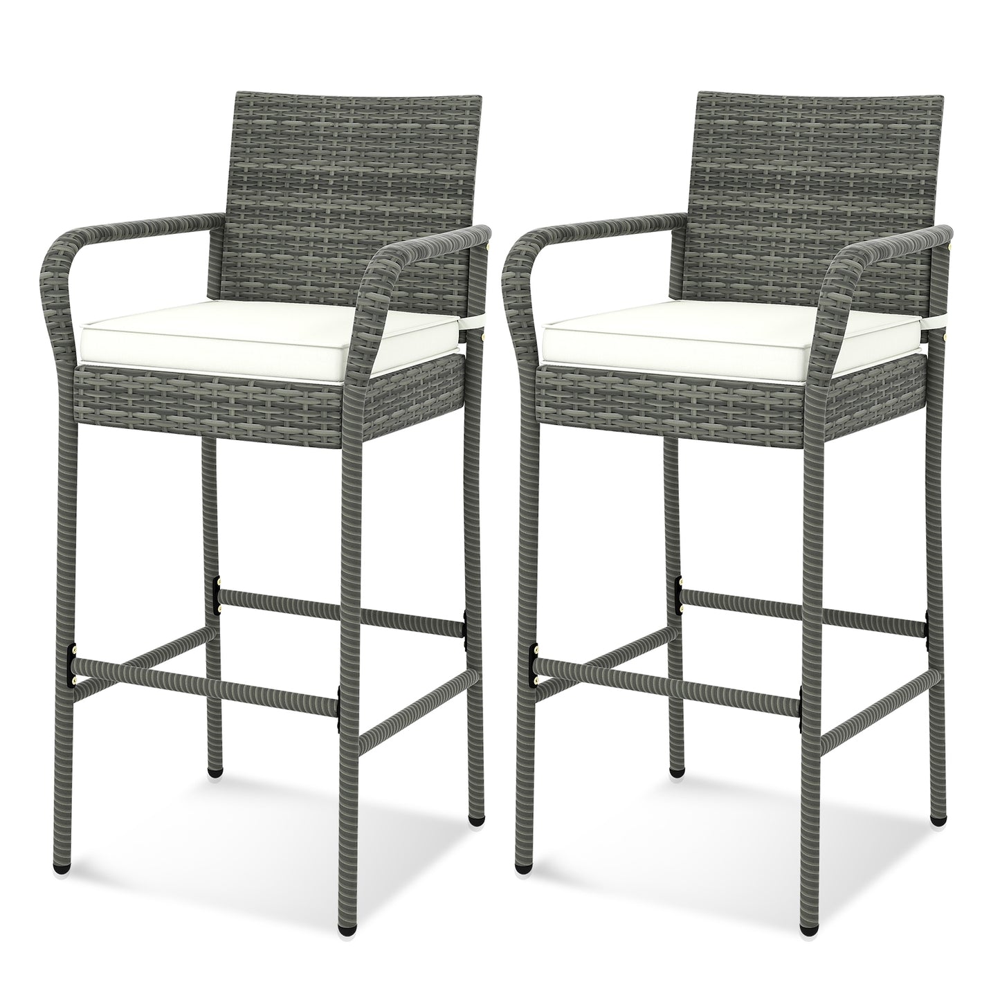 Patio Wicker Barstools with Armrests and Soft Cushions for Porch Backyard Set of 2, Gray Patio Bar Furniture at Gallery Canada
