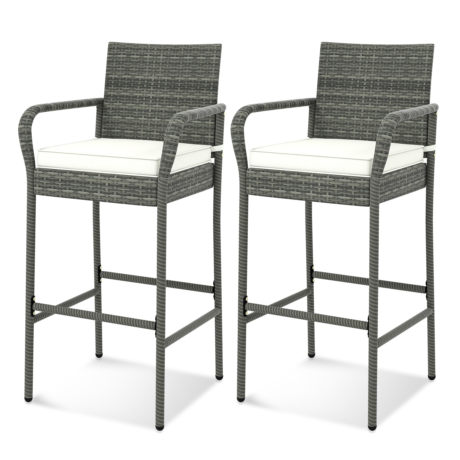 Patio Wicker Barstools with Armrests and Soft Cushions for Porch Backyard Set of 2, Gray Patio Bar Furniture at Gallery Canada