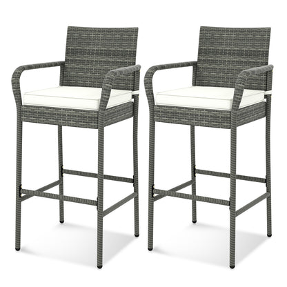 Patio Wicker Barstools with Armrests and Soft Cushions for Porch Backyard Set of 2, Gray Patio Bar Furniture at Gallery Canada