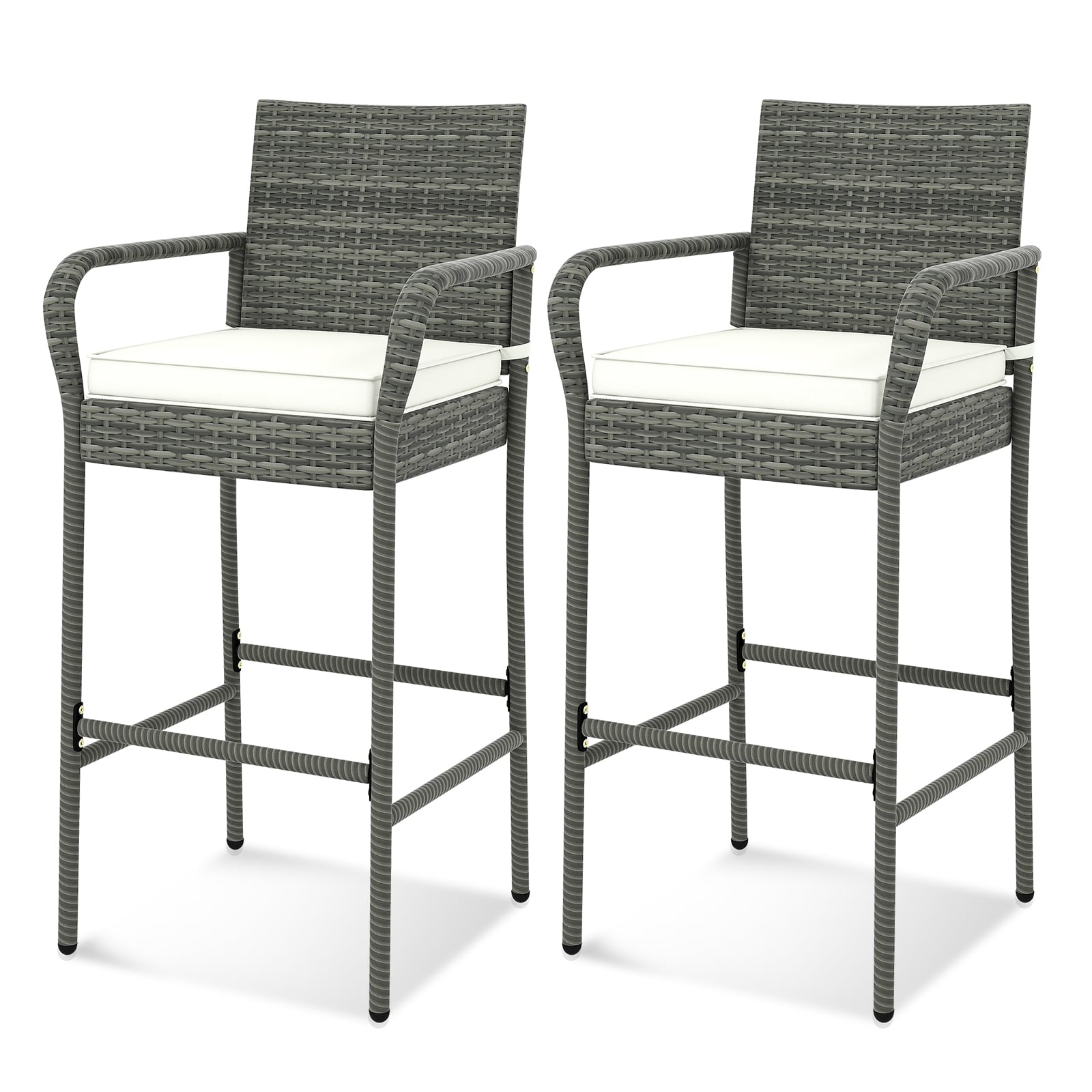 Patio Wicker Barstools With Armrests, Soft Cushions, Set Of 2, Gray Patio Bar Furniture at Gallery Canada
