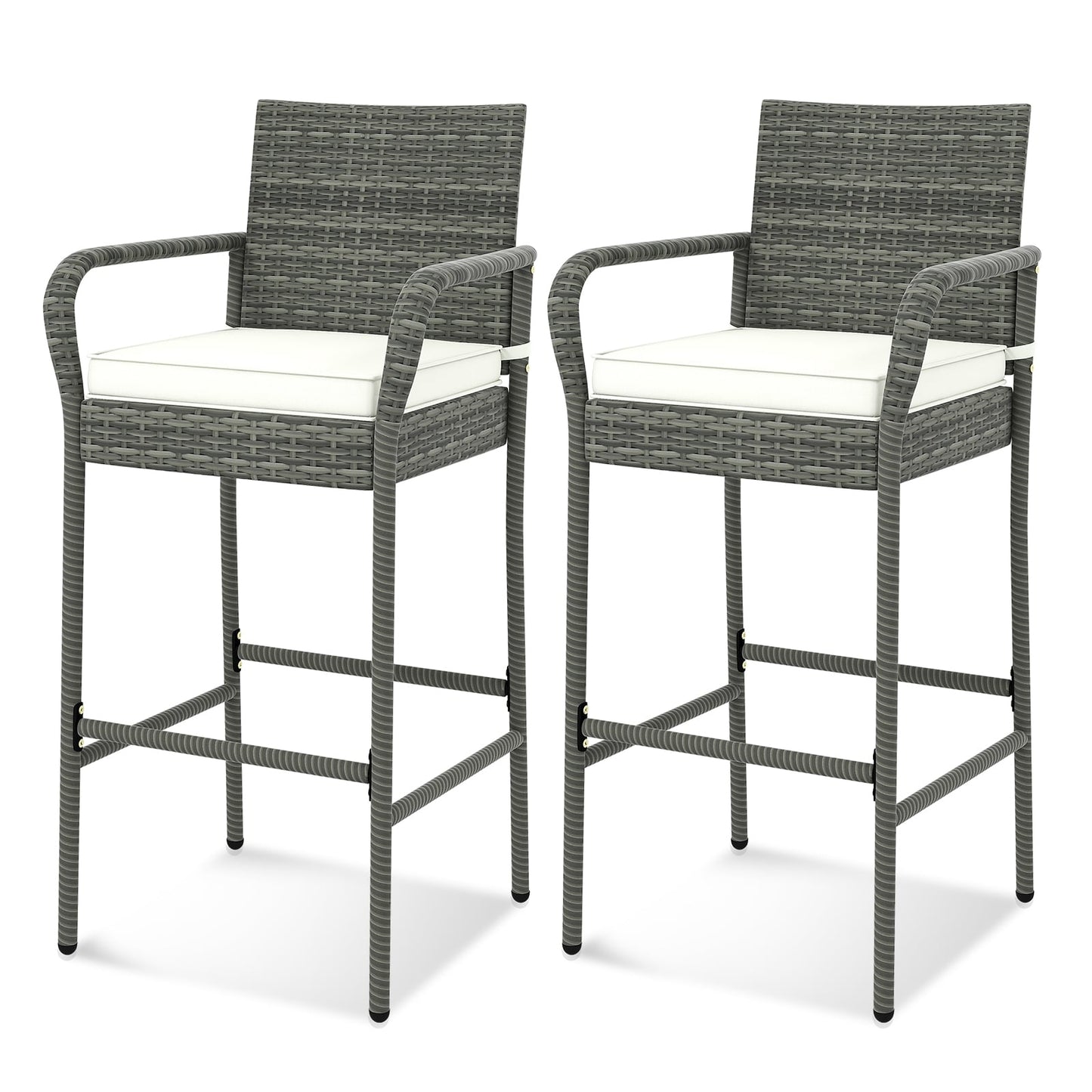 Patio Wicker Barstools With Armrests, Soft Cushions, Set Of 2, Gray Patio Bar Furniture at Gallery Canada