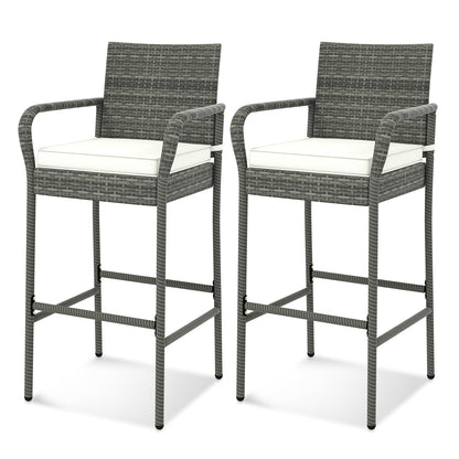 Patio Wicker Barstools With Armrests, Soft Cushions, Set Of 2, Gray Patio Bar Furniture at Gallery Canada