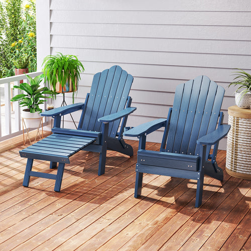 All-Weather HIPS Patio Adirondack Lounge Chair, With Retractable Footrest, Navy