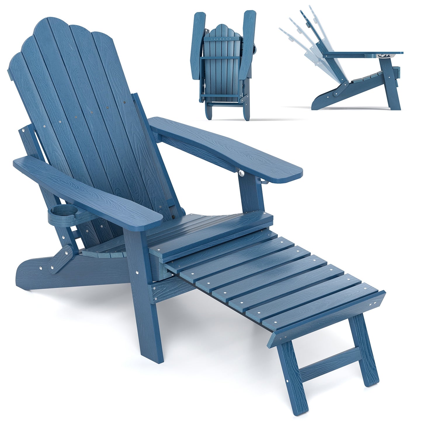 All-Weather HIPS Patio Adirondack Lounge Chair, With Retractable Footrest, Navy Adirondack Chairs Navy at Gallery Canada