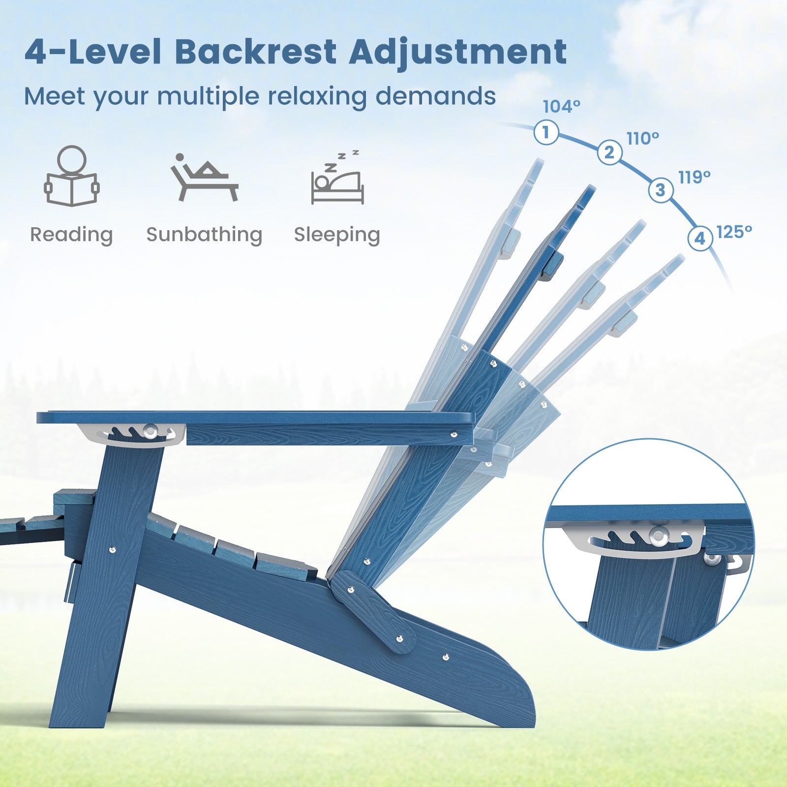 All-Weather HIPS Patio Adirondack Lounge Chair, With Retractable Footrest, Navy Adirondack Chairs at Gallery Canada