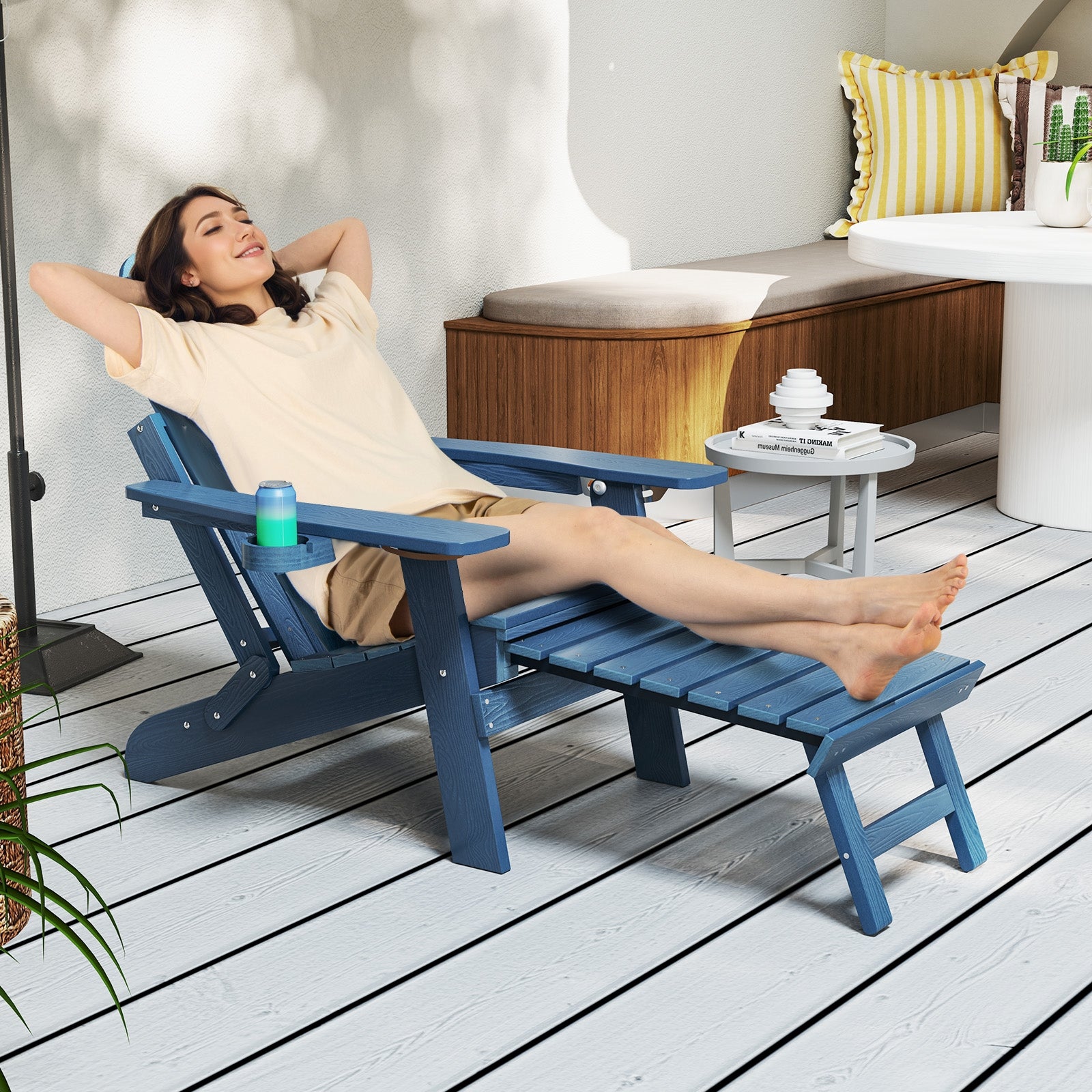 All-Weather HIPS Patio Adirondack Lounge Chair, With Retractable Footrest, Navy Adirondack Chairs at Gallery Canada