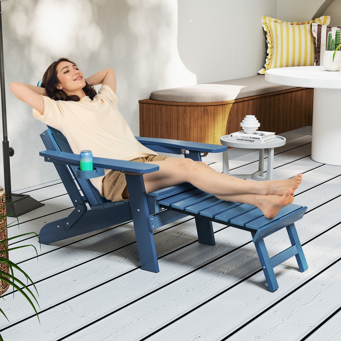 All-Weather HIPS Patio Adirondack Lounge Chair, With Retractable Footrest, Navy Adirondack Chairs at Gallery Canada