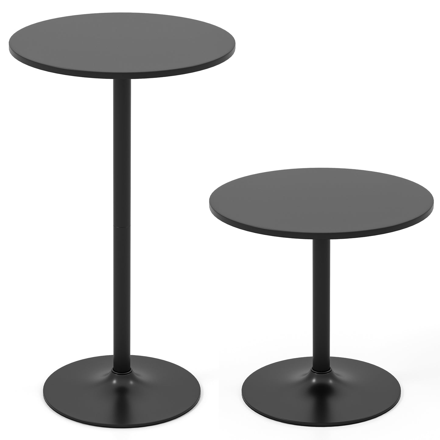 24 Inch Round Cocktail Table, Metal Base, MDF Top, Set of 2, Black Bar Tables at Gallery Canada