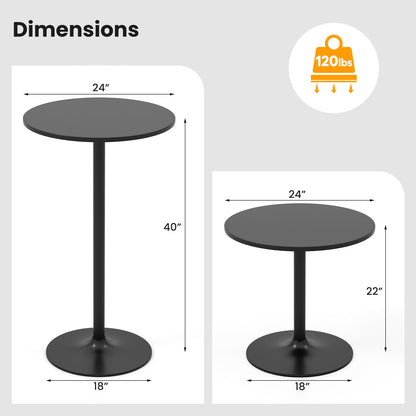 24 Inch Modern Round Cocktail Table with Metal Base and MDF Top-Set of 2, Black Bar Tables at Gallery Canada