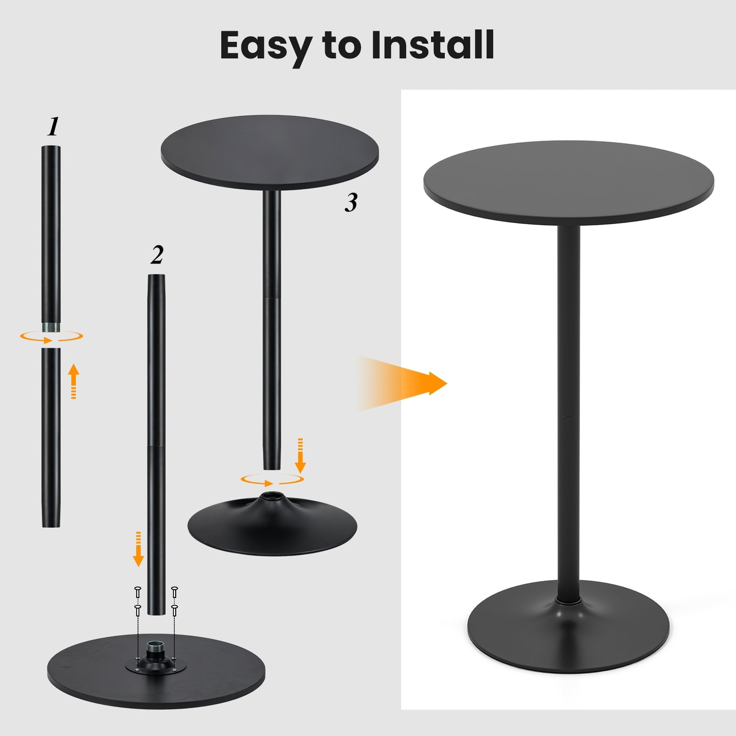 24 Inch Modern Round Cocktail Table with Metal Base and MDF Top-Set of 2, Black Bar Tables at Gallery Canada