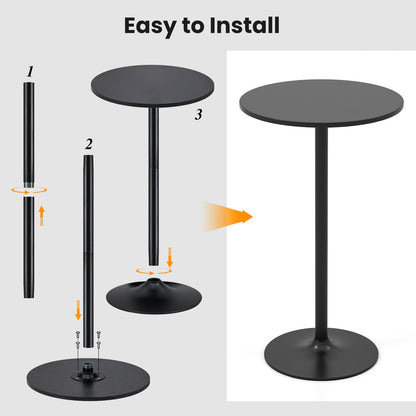 24 Inch Modern Round Cocktail Table with Metal Base and MDF Top-Set of 2, Black Bar Tables at Gallery Canada