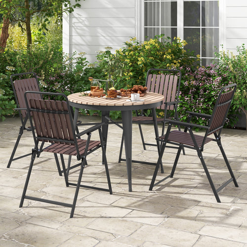 4 pcs Patio Folding Chairs with PP Seat and Back and 400 LBS Heavy-Duty Metal Frame, Brown
