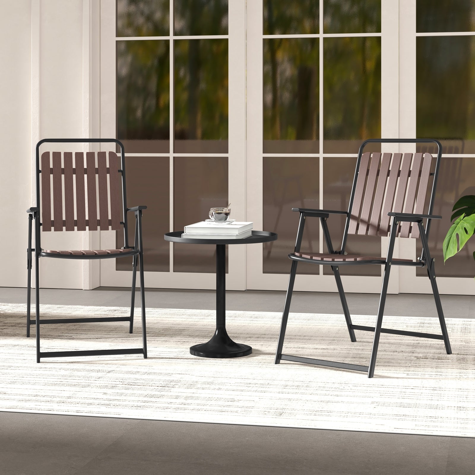4 pcs Patio Folding Chairs with PP Seat and Back and 400 LBS Heavy-Duty Metal Frame, Brown Patio Dining Chairs at Gallery Canada