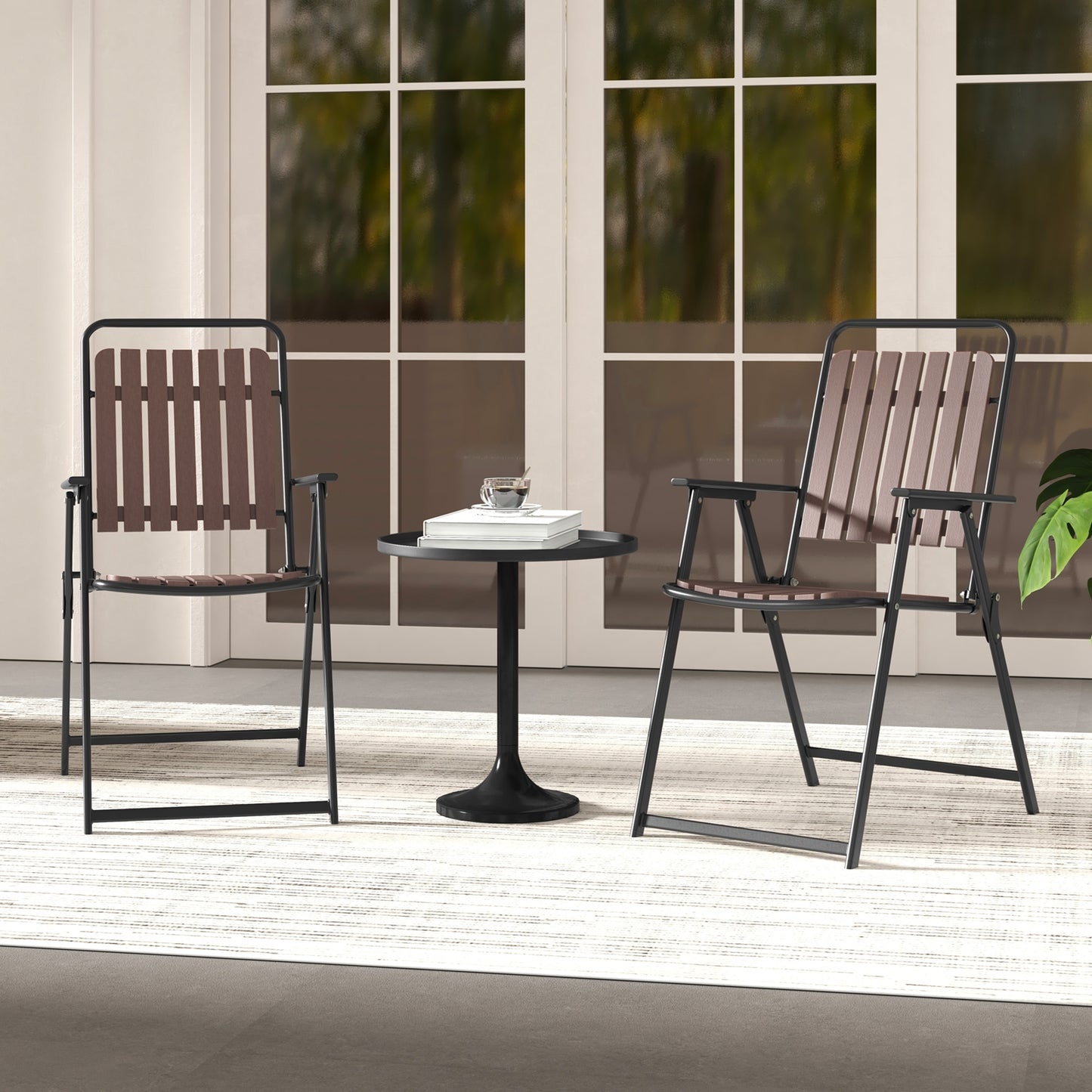 4 pcs Patio Folding Chairs with PP Seat and Back and 400 LBS Heavy-Duty Metal Frame, Brown Patio Dining Chairs at Gallery Canada