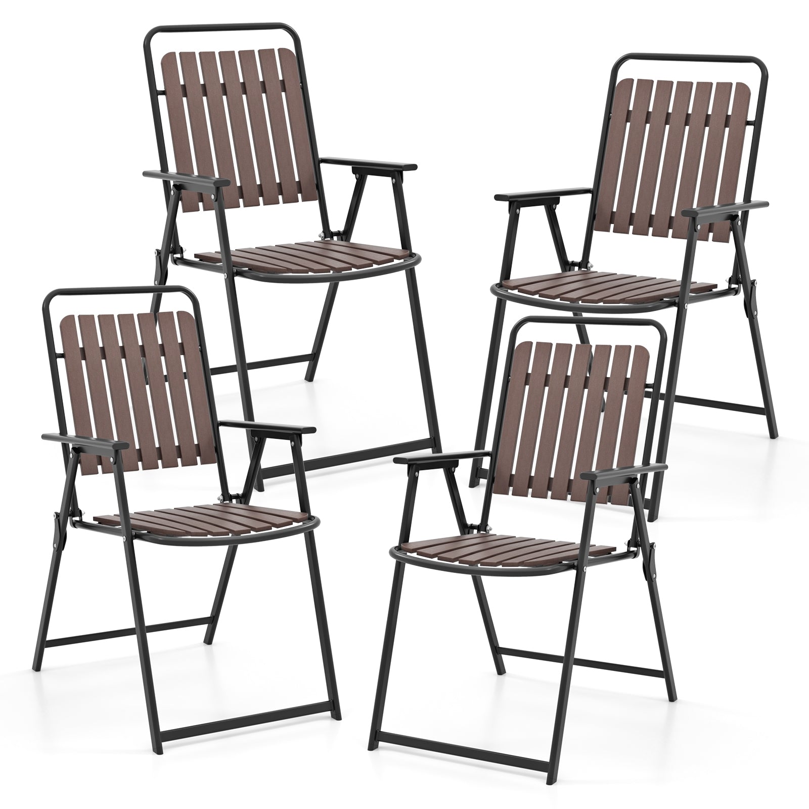 4 pcs Patio Folding Chairs with PP Seat and Back and 400 LBS Heavy-Duty Metal Frame, Brown Patio Dining Chairs Brown at Gallery Canada