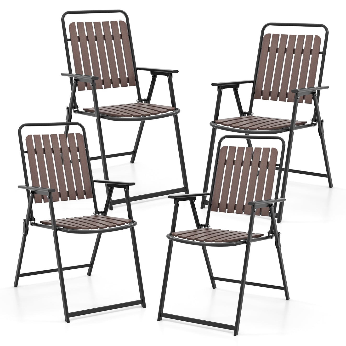 4 pcs Patio Folding Chairs with PP Seat and Back and 400 LBS Heavy-Duty Metal Frame, Brown Patio Dining Chairs Brown at Gallery Canada