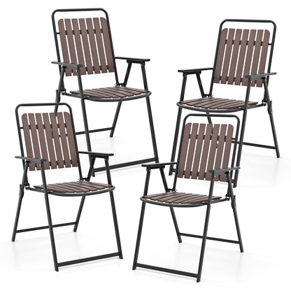 4 pcs Patio Folding Chairs with PP Seat and Back and 400 LBS Heavy-Duty Metal Frame, Brown Patio Dining Chairs Brown at Gallery Canada