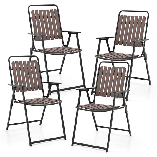 4 pcs Patio Folding Chairs with PP Seat and Back and 400 LBS Heavy-Duty Metal Frame, Brown Patio Dining Chairs Brown at Gallery Canada