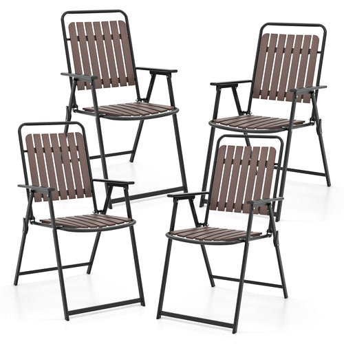 4 pcs Patio Folding Chairs with PP Seat and Back and 400 LBS Heavy-Duty Metal Frame, Brown