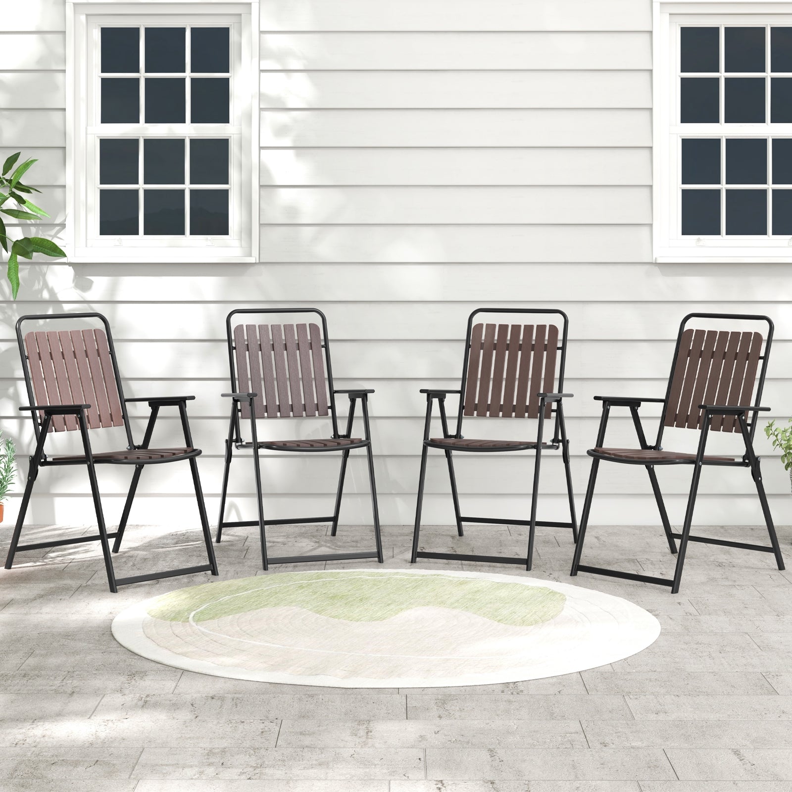 4 pcs Patio Folding Chairs with PP Seat and Back and 400 LBS Heavy-Duty Metal Frame, Brown Patio Dining Chairs at Gallery Canada