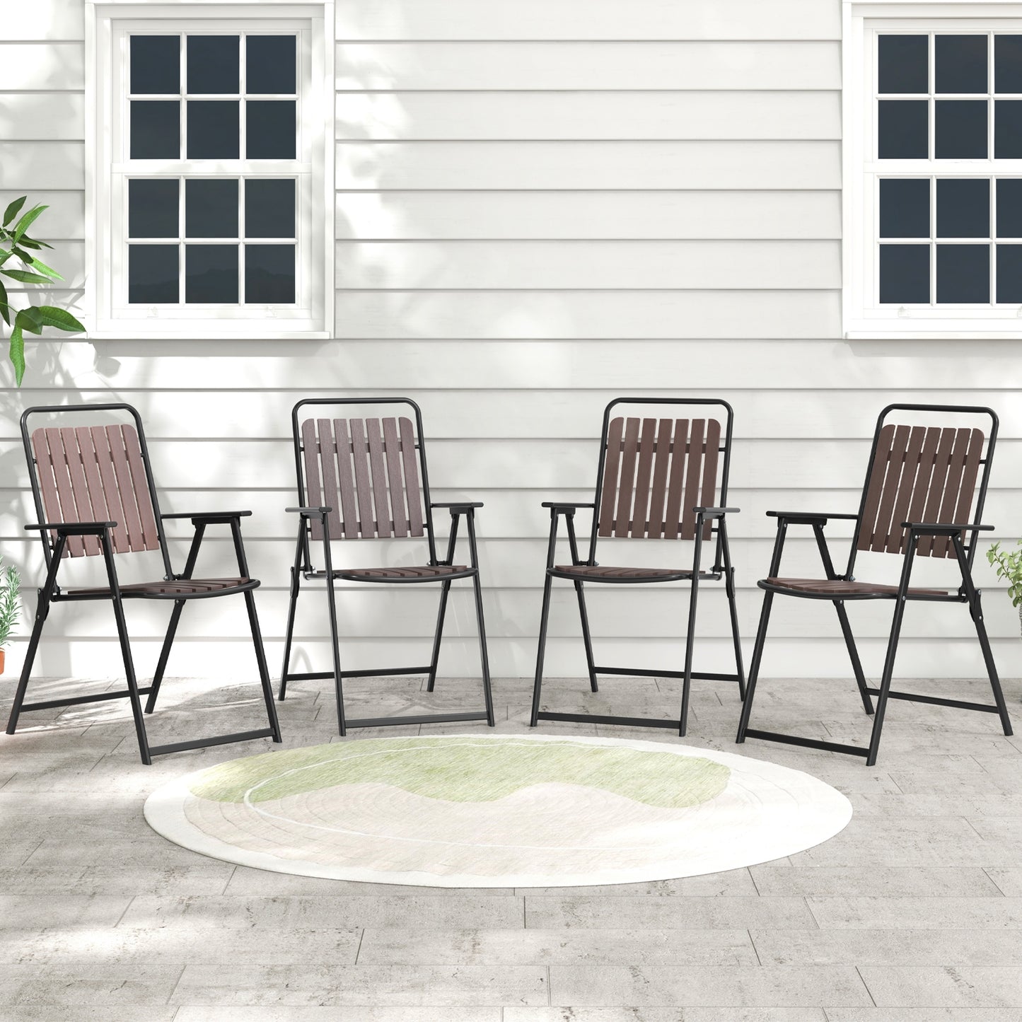 4 pcs Patio Folding Chairs with PP Seat and Back and 400 LBS Heavy-Duty Metal Frame, Brown Patio Dining Chairs at Gallery Canada