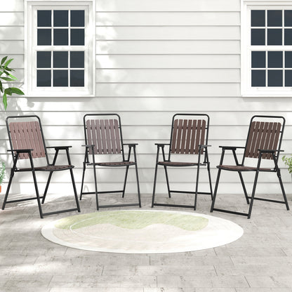 4 pcs Patio Folding Chairs with PP Seat and Back and 400 LBS Heavy-Duty Metal Frame, Brown Patio Dining Chairs at Gallery Canada