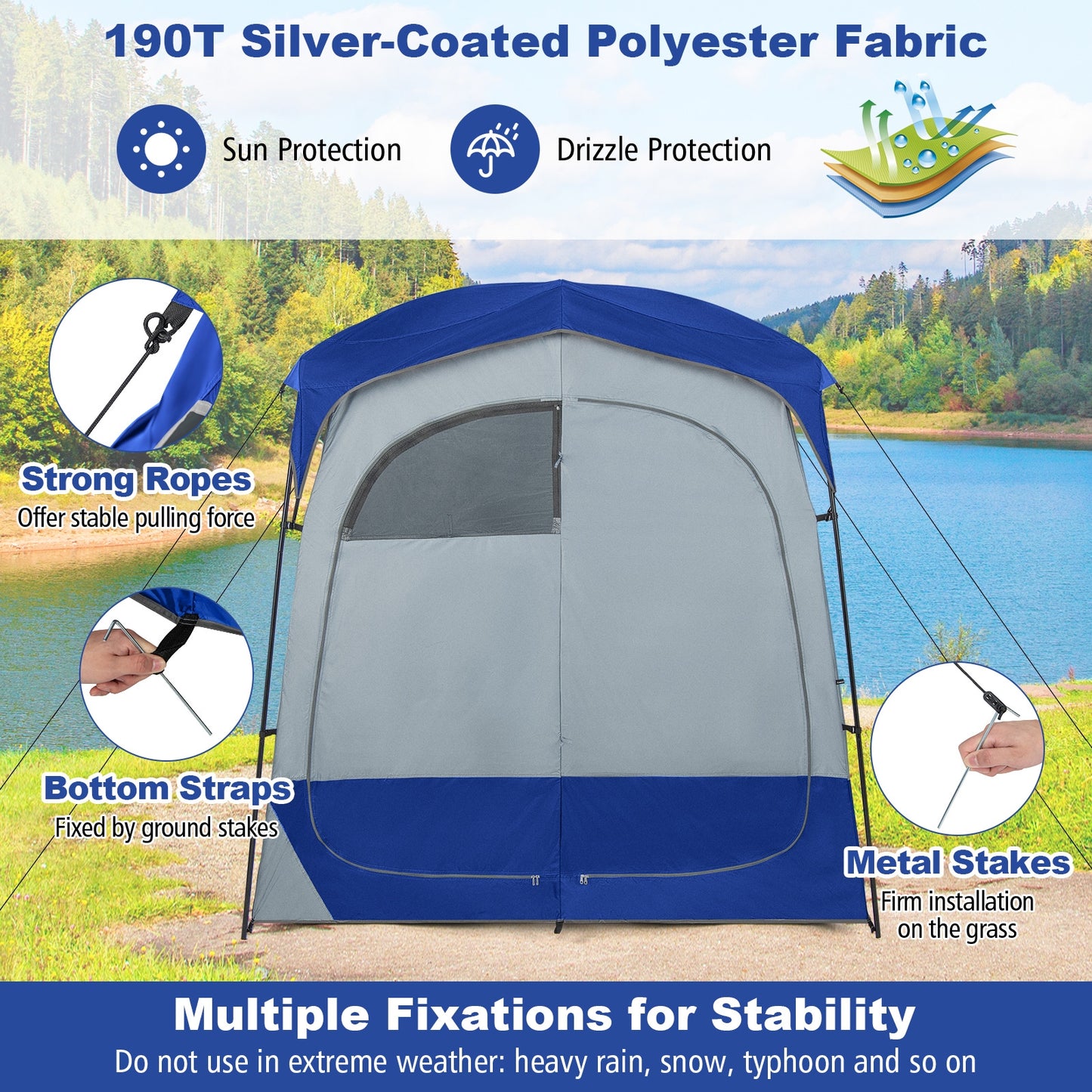 2 Rooms Oversize Privacy Shower Tent with Removable Rain Fly and Inside Pocket, Blue Tents at Gallery Canada