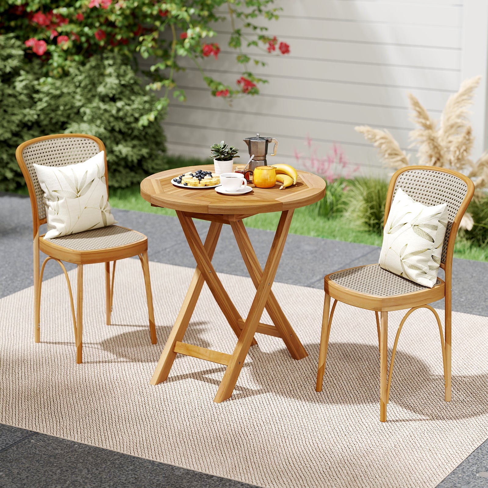 Patio Teak Wood Dining Table with Slatted Tabletop and Sturdy X-Shaped Frame Dining Tables at Gallery Canada