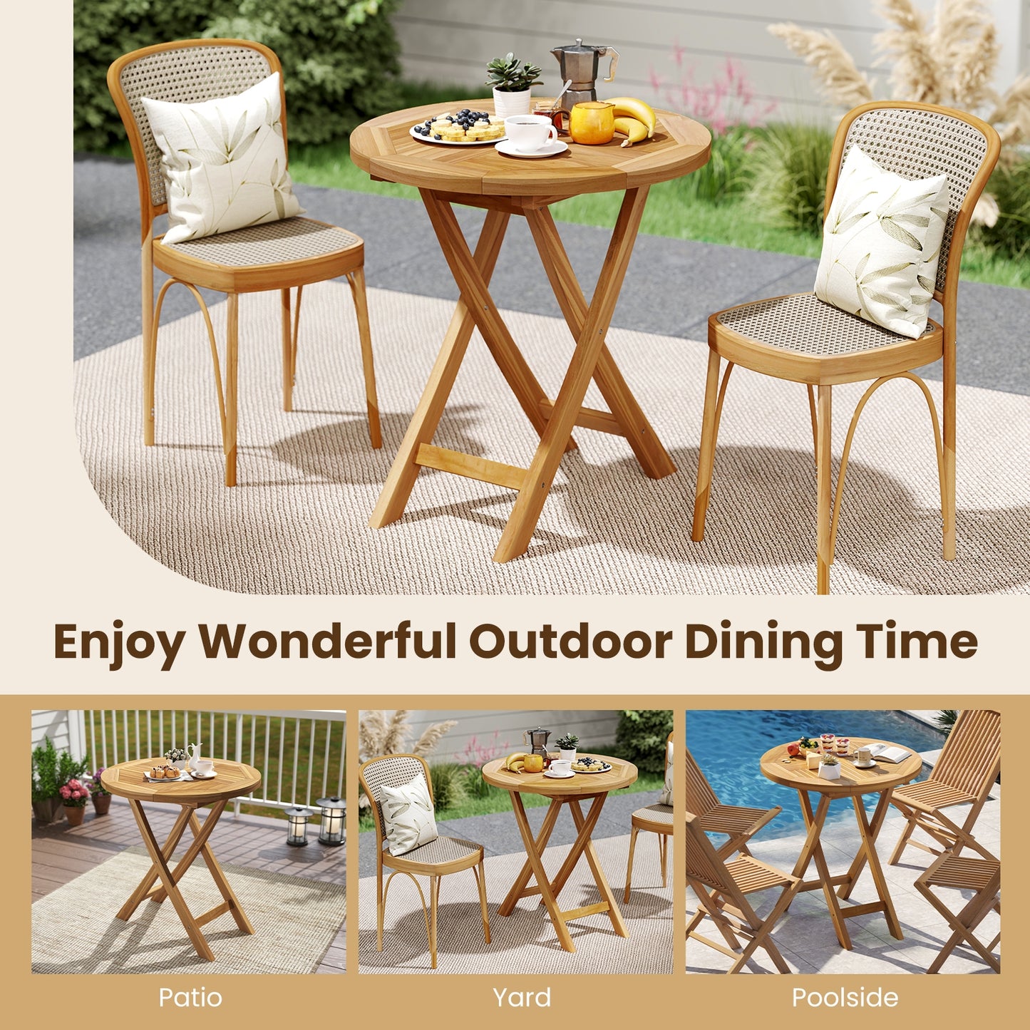 Patio Teak Wood Dining Table with Slatted Tabletop and Sturdy X-Shaped Frame Dining Tables at Gallery Canada