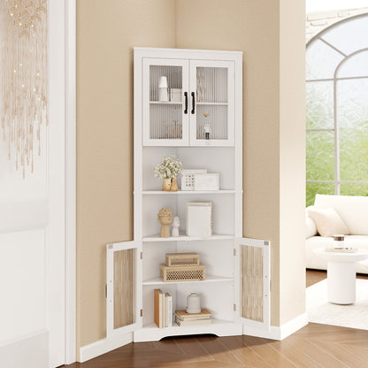 67 Inch Corner Cabinet, Tempered Glass Doors, White Sideboards Cabinets & Buffets at Gallery Canada