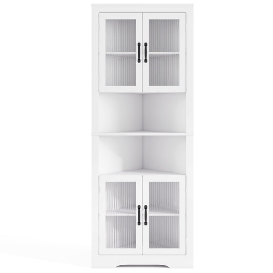 67 Inch Corner Cabinet, Tempered Glass Doors, White Sideboards Cabinets & Buffets White at Gallery Canada