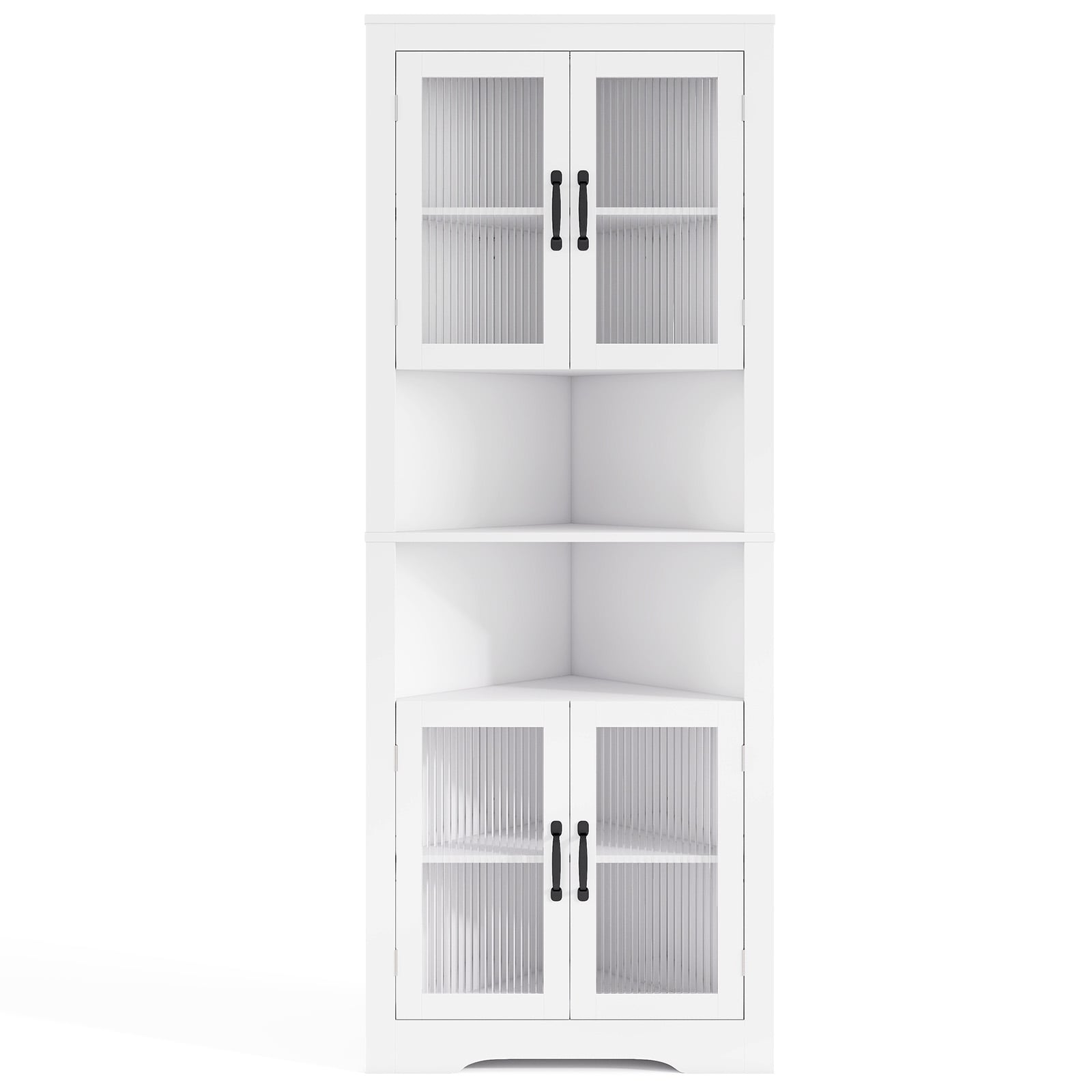 67 Inch Corner Cabinet, Tempered Glass Doors, White Sideboards Cabinets & Buffets White at Gallery Canada