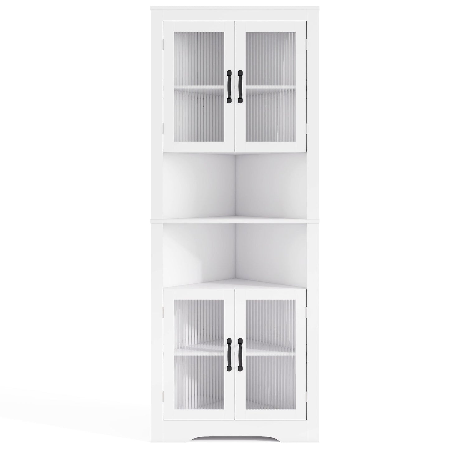 67 Inch Corner Cabinet, Tempered Glass Doors, White Sideboards Cabinets & Buffets White at Gallery Canada