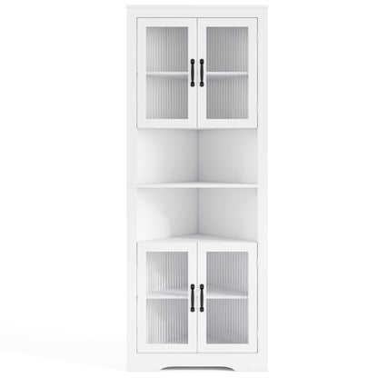 67 Inch Corner Cabinet, Tempered Glass Doors, White Sideboards Cabinets & Buffets White at Gallery Canada