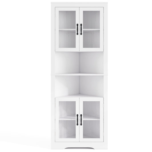 67 Inch Corner Cabinet, Tempered Glass Doors, White Sideboards Cabinets & Buffets White at Gallery Canada