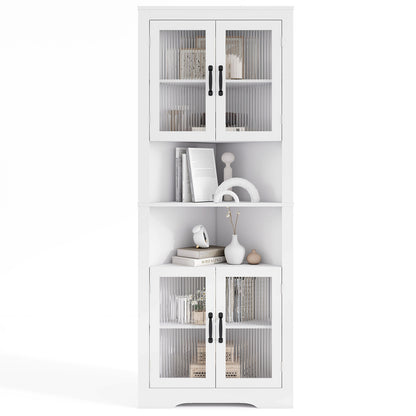 67 Inch Corner Cabinet, Tempered Glass Doors, White Sideboards Cabinets & Buffets at Gallery Canada