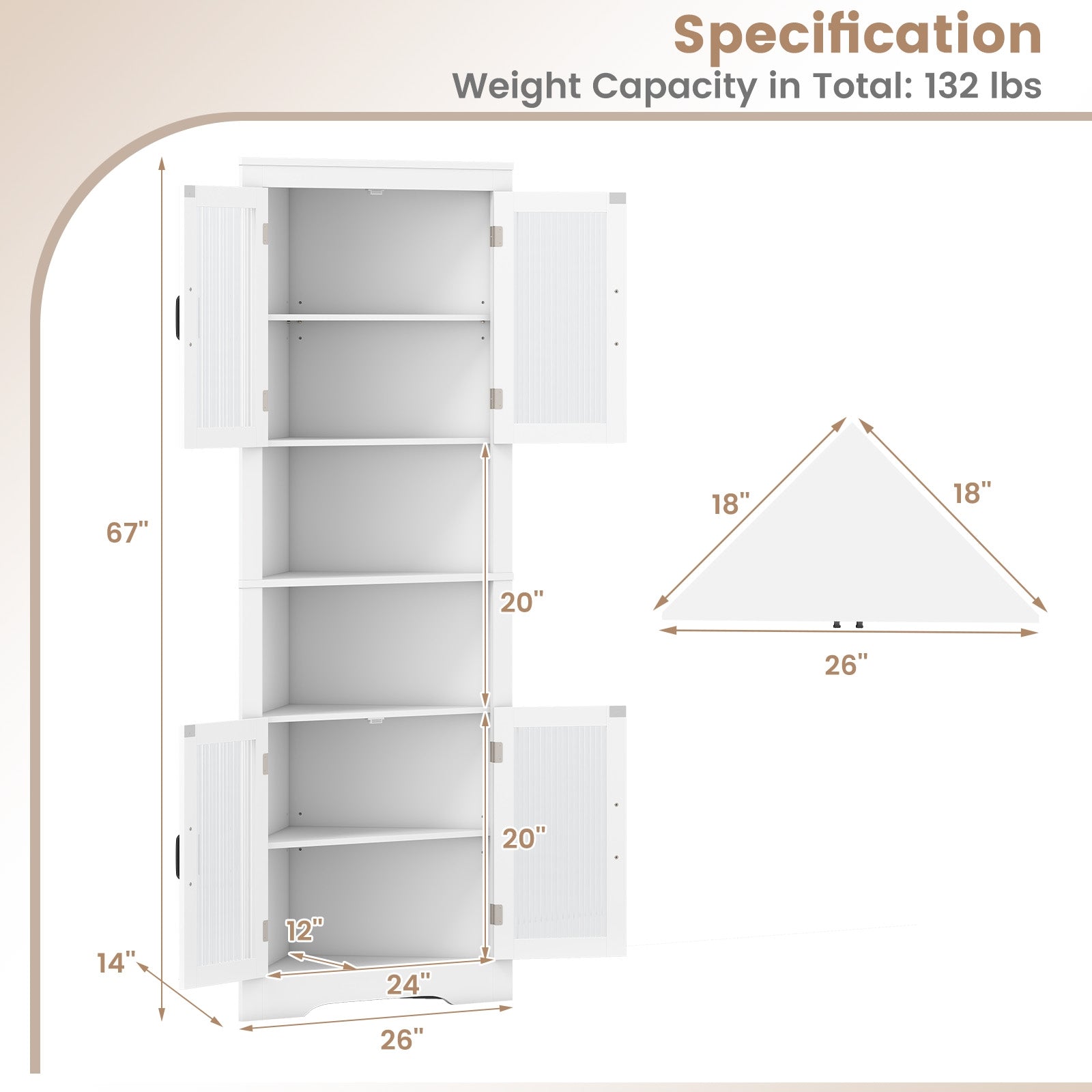 67 Inch Corner Cabinet, Tempered Glass Doors, White Sideboards Cabinets & Buffets at Gallery Canada