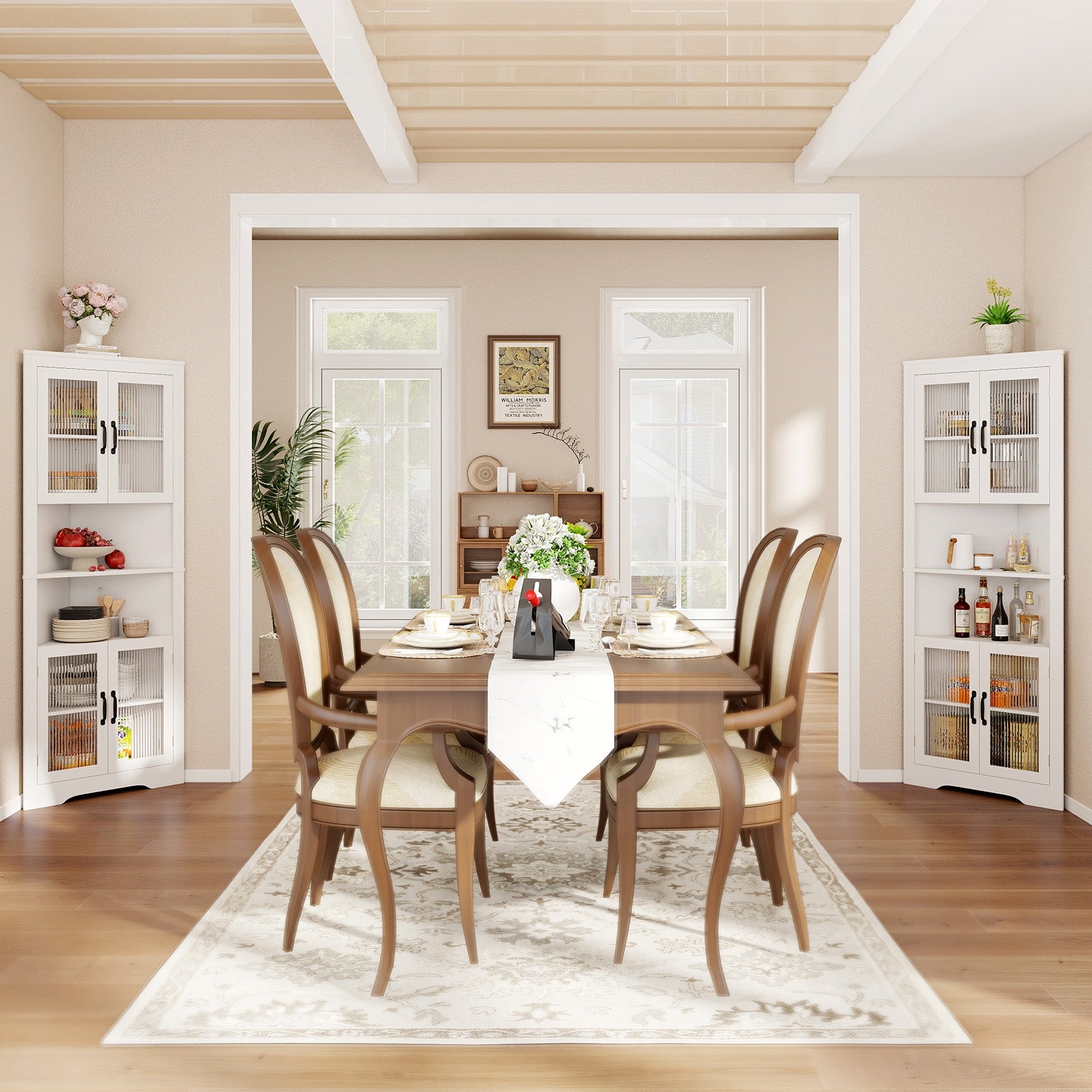 67 Inch Corner Cabinet, Tempered Glass Doors, White Sideboards Cabinets & Buffets at Gallery Canada