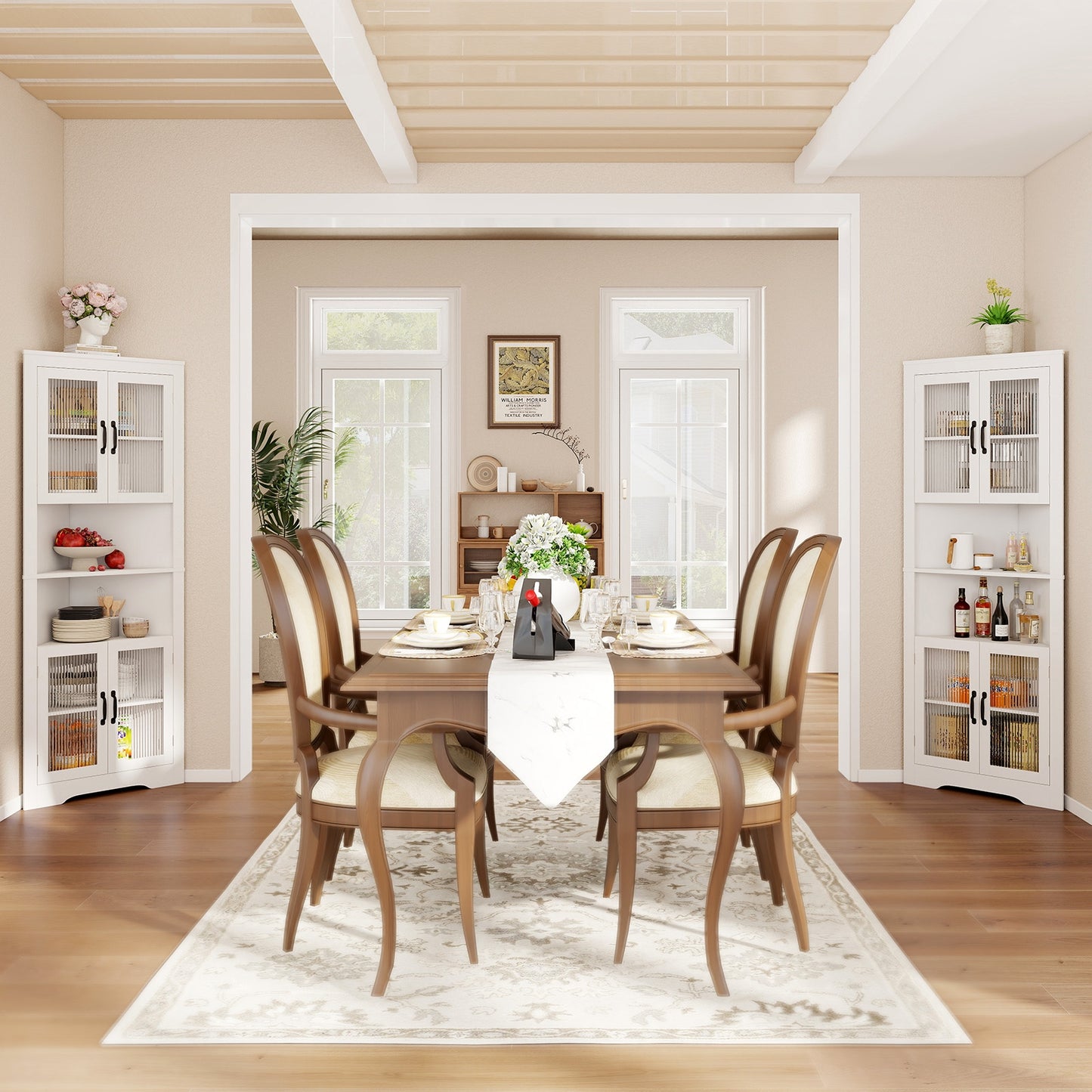 67 Inch Corner Cabinet, Tempered Glass Doors, White Sideboards Cabinets & Buffets at Gallery Canada