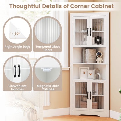 67 Inch Corner Cabinet, Tempered Glass Doors, White Sideboards Cabinets & Buffets at Gallery Canada
