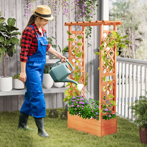 Raised Garden Bed with Side Trellis and Hanging Roof and Drainage Hole, Orange